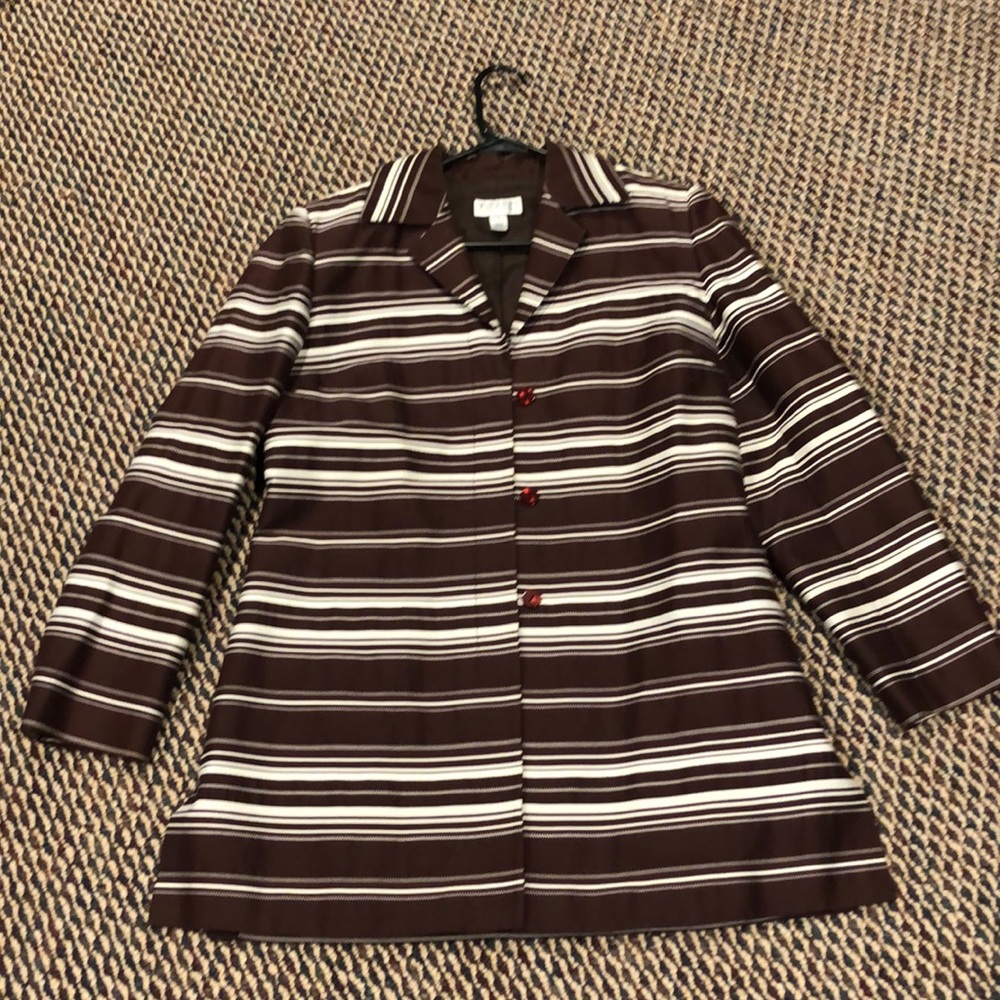 🌺 Talbots Long Brown Jacket with Stripes Size 8
